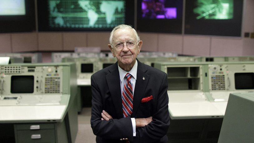 This July 5, 2011, file photo shows NASA Mission Control founder Chris Kraft in the old Mission Control at Johnson Space Center in Houston. Kraft died Monday, July 22, 2019, at the age of 95.
