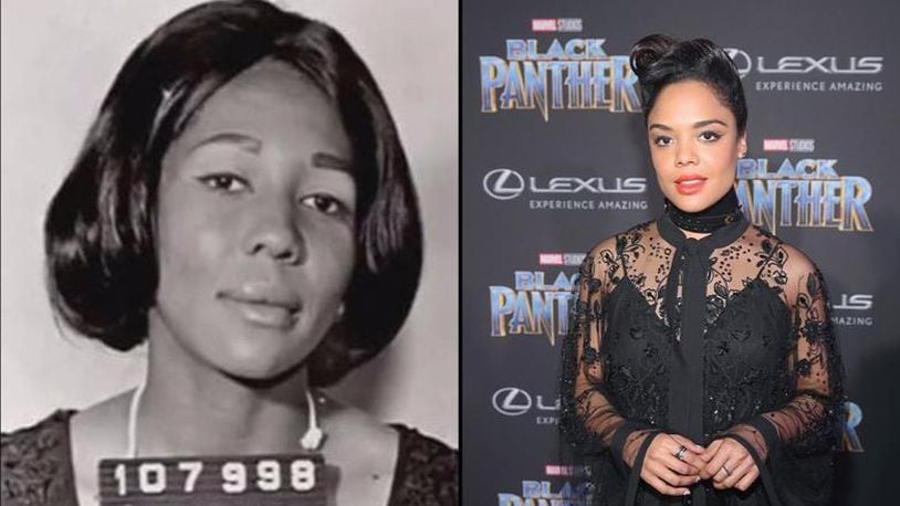 International jewel thief Doris Payne is pictured here in an old mugshot on the left. Actress Tessa Thompson, on the right, will star in a biopic about Payne.