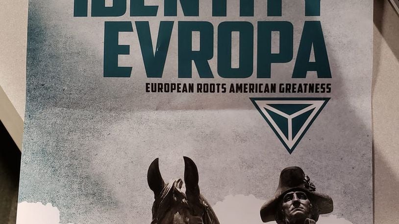 A poster found at Wright State this week. The group Identity Evropa is a known white supremacist organization.