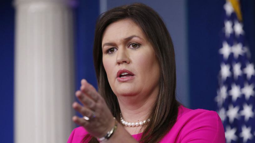 White House press secretary Sarah Huckabee Sanders speaks during the daily press briefing at the White House, Monday, July 23, 2018, in Washington.