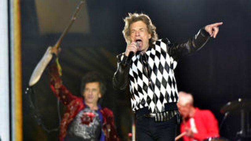 Ron Wood, left, and Mick Jagger, of the Rolling Stones perform during the "No Filter" tour at Soldier Field on Friday, June 21, 2019, in Chicago. (Photo by Rob Grabowski/Invision/AP)