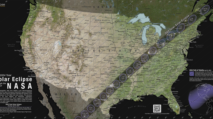 NASA has provided a total solar eclipse path map on its website. CREDIT: https://svs.gsfc.nasa.gov/