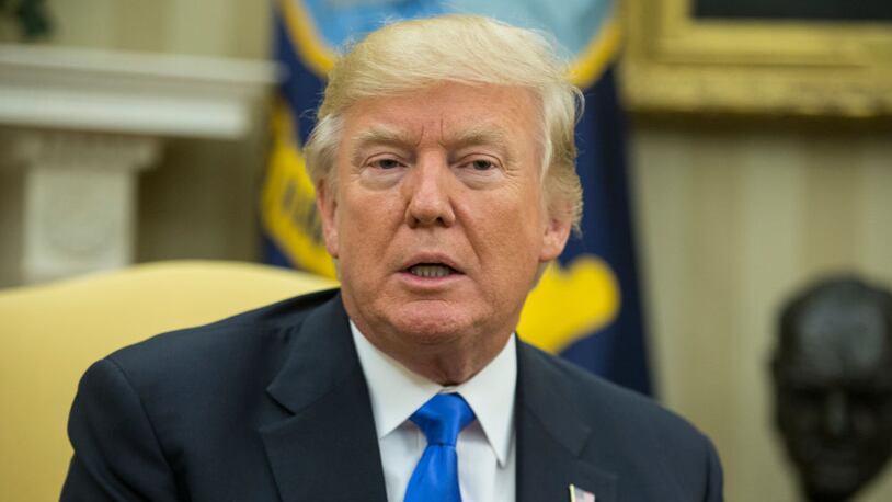 WASHINGTON, DC - JUNE 09: US President Donald Trump delivers brief remarks to members of the news media while meeting with President of Romania Klaus Iohannis (not pictured) in the Oval Office of the White House, on June 9, 2017 in Washington, DC.  (Photo by Michael Reynolds-Pool/Getty Images)