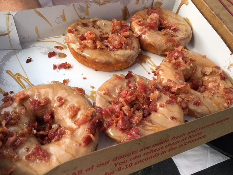 Duck Donuts Maple Glazed Bacon Donut.  ALEXIS LARSEN / CONTRIBUTES