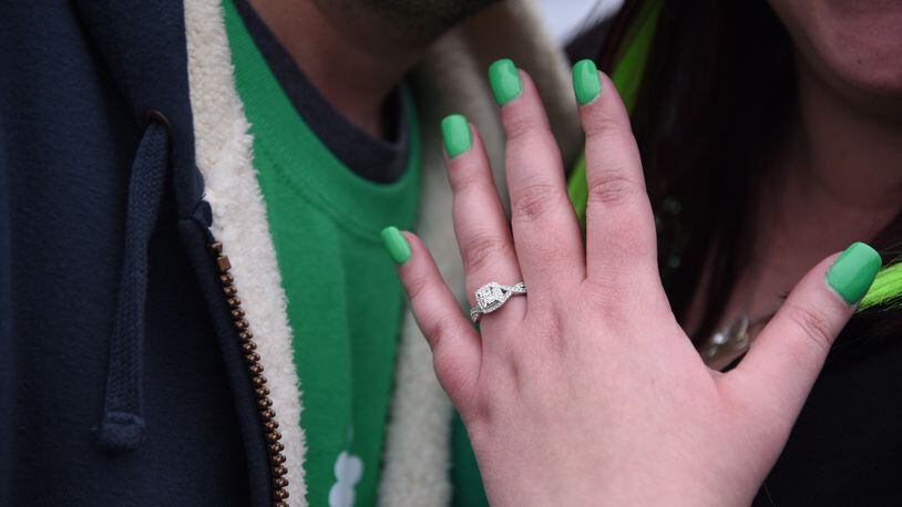 This lucky couple got engaged during Dayton's St. Patrick's Day festivities on March 17, 2018. PHOTO / Tom Gilliam Photography