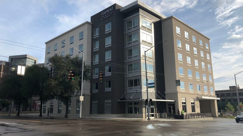 Exterior view of the Fairfield Inn and Suites by Marriott in downtown Dayton. The hotel opened in 2018. CORY FROLIK / STAFF