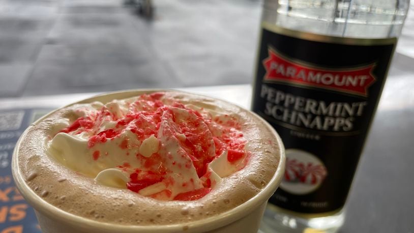 With scenic views of downtown Dayton and the Great Miami River, guests 21 and older can now enjoy a holiday cocktail at RiverScape MetroPark. Pictured is the Peppermint Patty. NATALIE JONES/STAFF