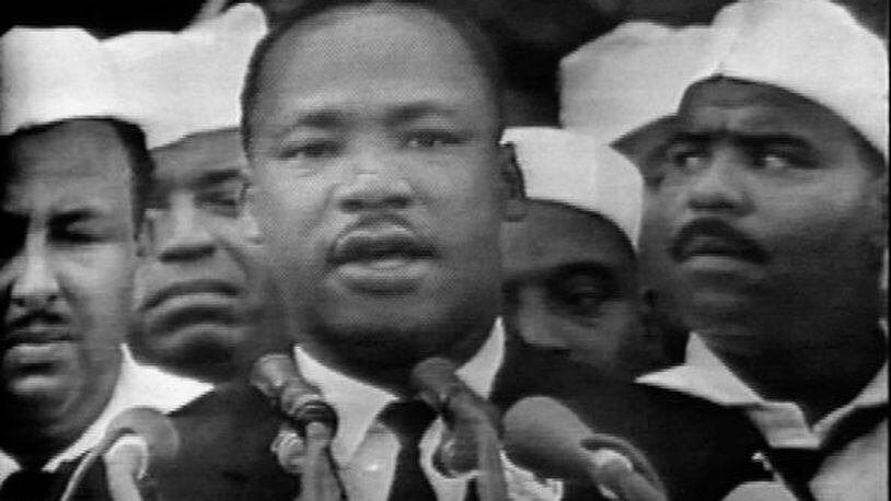 Screen capture from the CBS national broadcast of the 'I Have a Dream' speech of American civil rights leader Martin Luther King Jr. (1929 - 1968), Washington, DC, August 28, 1963. King Jr. delivered his speech on the steps of the Lincoln Memorial to over 200,000 supporters at the March on Washington for Jobs and Freedom. (Photo by CBS Photo Archive/Getty Images)