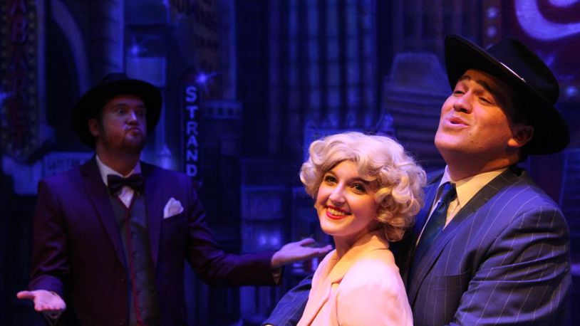 Left to right: Dylan Jackson (Benny Southstreet), Allison Gabert (Adelaide) and Cole Fletcher (Nathan Detroit) in La Comedia Dinner Theatre's production of "Guys and Dolls." PHOTO BY JUSTIN WALTON
