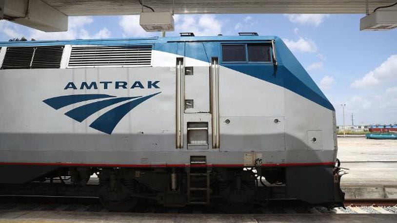 FILE PHOTO: An Amtrak train is seen as people board at the Miami station on May 24, 2017 in Miami, Florida. (Photo by Joe Raedle/Getty Images)