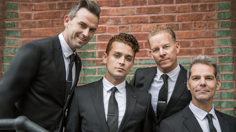 From left, Daniel Reichard, Michael Longoria, Christian Hoff and J. Robert Spencer are the Midtown Men, the stars from the original Broadway cast of “Jersey Boys,” who will offer an array of 1960s and holiday hits Sunday, Dec. 1, at the Schuster Center. CONTRIBUTED