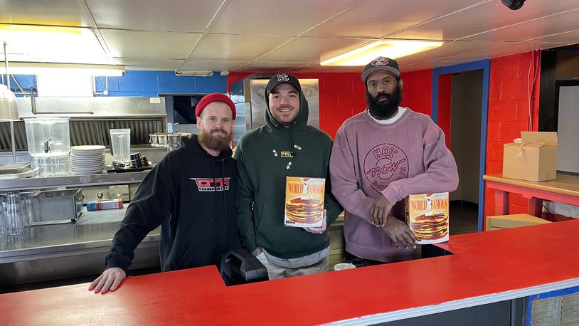 Blazin’ Dayton and Uncle Boof’s World Famous Pancake Mix are teaming up to open a commercial kitchen space at 115 Springfield St. in Dayton as they work to expand their businesses. Pictured (left to right) is Mason Schingler, Zach Jeckering and Dexter Clay.