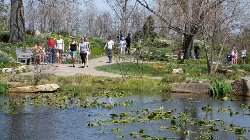 People enjoy springtime at Cox Arboretum MetroPark.