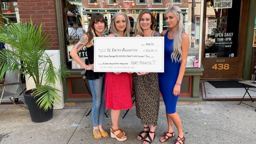 More than $37,000 was raised as part of a Heart Mercantile fundraiser for victims of the Aug. 4 shooting in the Oregon District. Pictured left to right: owners Kait Gilcher,  Amanda Hensler,  Carly Short and Brittany Smith.