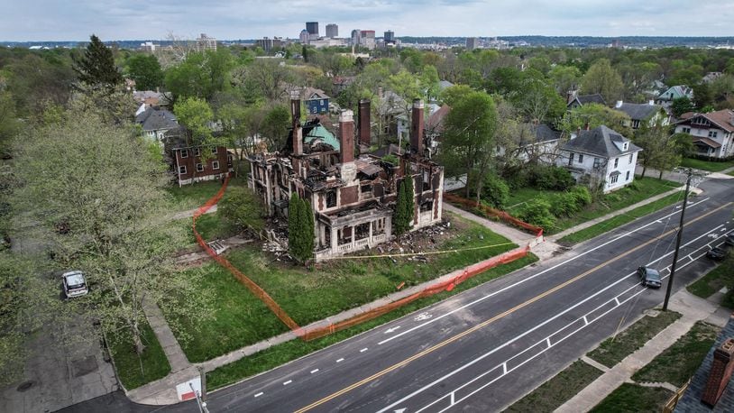 The Louis Traxler Mansion, a West Dayton property that is listed on the National Register of Historic Places, was badly damaged by fire April 23, just days before it was scheduled to be auctioned. Unsold last month, it was sold Thursday for $41,000 in a foreclosure auction. JIM NOELKER/STAFF