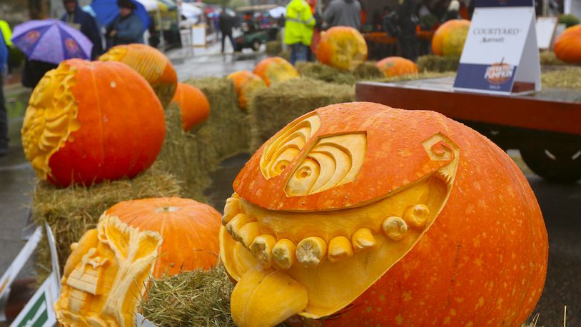 A variety of carved pumpkins are seen on display during a previous Operation Pumpkin event in downtown Hamilton. This year's event is Oct. 7-9 on High Street and on side streets. FILE PHOTO