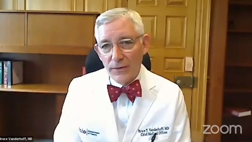 Dr. Bruce Vanderhoff gives an update on the coronavirus delta variant during a video press conference July 14, 2021. On Aug. 8, 2021, Gov. Mike DeWine announced Vanderhoff will serve as the new Ohio Department of Health director.