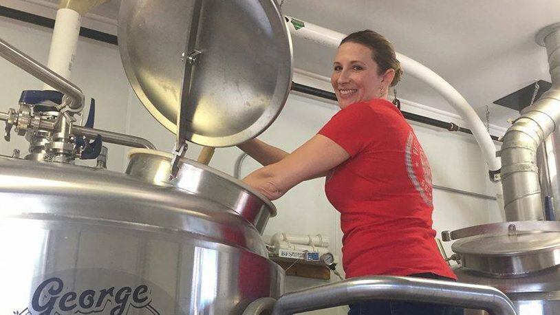Tanya prepares a batch of brew at Fifth Street Brewery