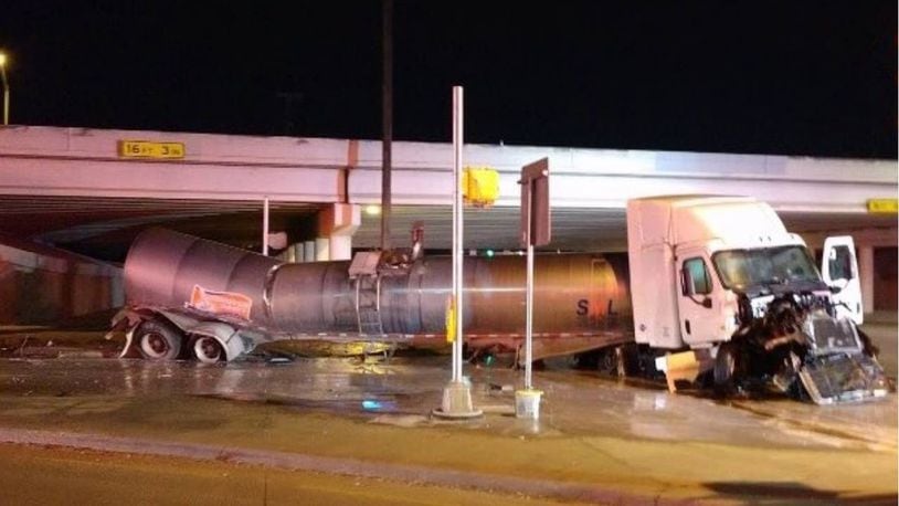A tanker carry milk fell off a bridge on a Texas interstate early Tuesday.