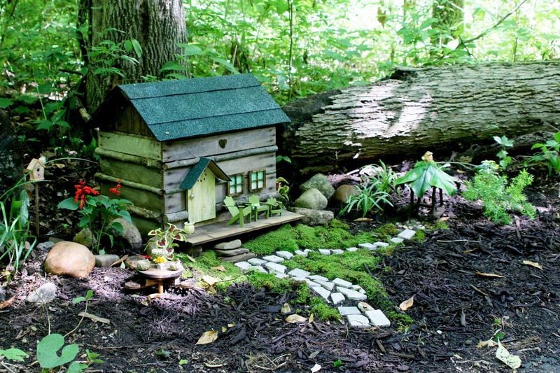 These miniature dwellings along the trail at the Aullwood Nature Center have a fairy tale theme. CONTRIBUTED/DAVID ANDERSON
