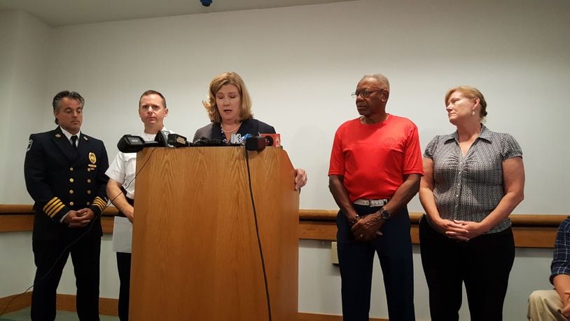 Mayor Nan Whaley gives a press conference following mass shooting that left nine people dead in the Oregon District Sunday morning in Dayton, Ohio.