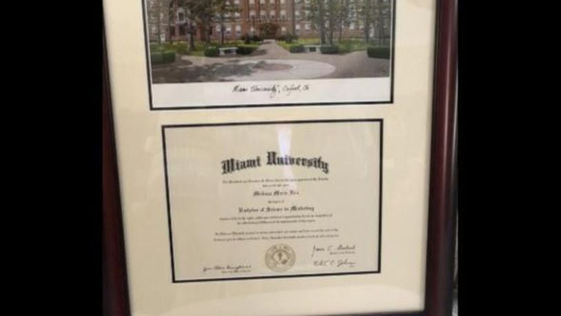 In a photo distributed by Melissa Howard, the Republican candidate in Florida shows a diploma she said she earned from Miami University in 1996.