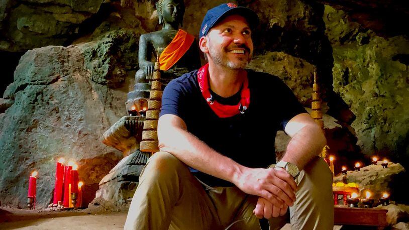 Alter High School graduate Stephen Scaia, co-creator of the Paramount+ series, “Blood & Treasure,” inside the Cave Temple on location in Krabi, Thailand.