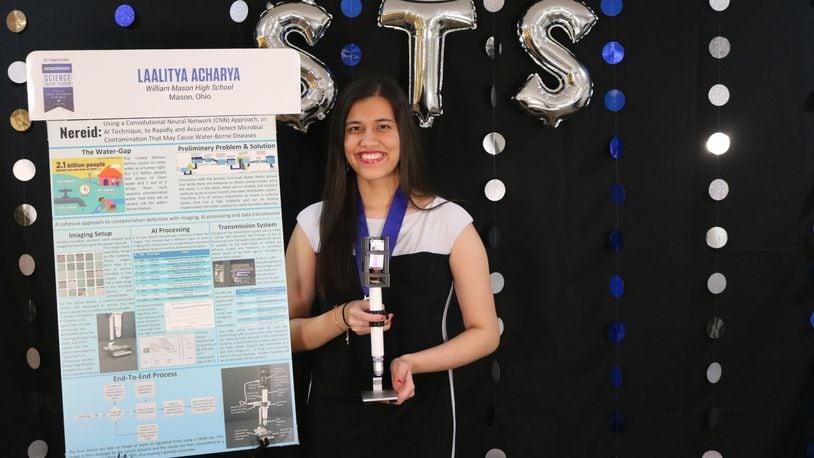 Laalitya Acharya, a Mason, Ohio native, invented a low-cost artificial intelligence device called Nereid that can detect water contamination within seconds, and she has won the Gloria Barron Prize for Young Heroes for this invention. CONTRIBUTED