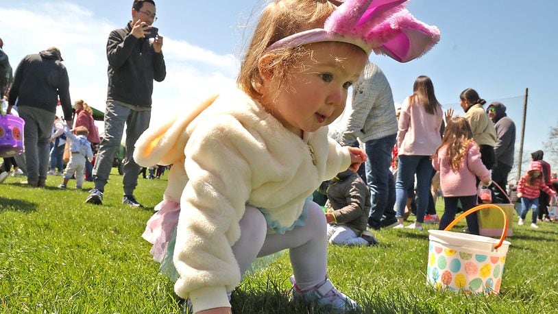 Pictured: Arielle Martin wears her bunny ears at the 2022 Young's Jersey Dairy's Easter Egg Hunt. Young's Jersey Dairy's 40th anniversary Easter Egg Hunt will be held Sunday, April 9. BILL LACKEY/STAFF