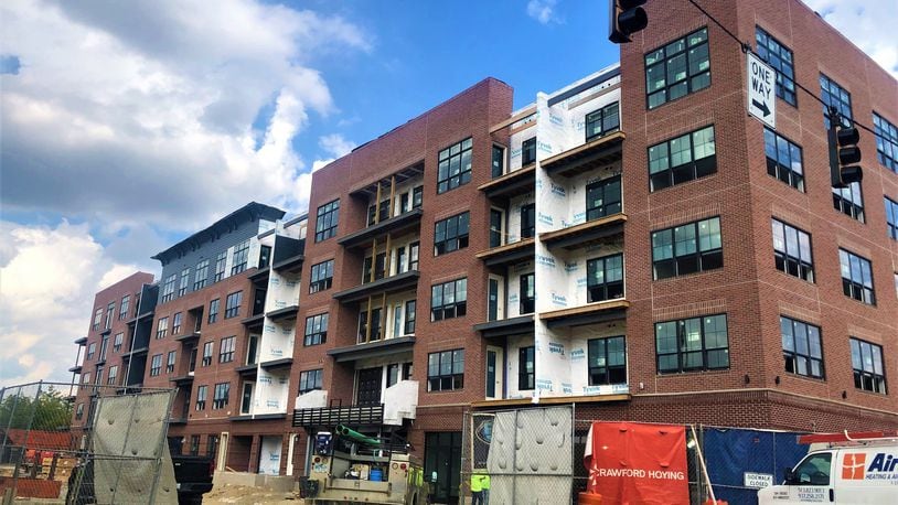 The 112-unit Centerfield Flats, located on the eastern end of Fifth Third Field, is expected to open next month. The apartment building is just the latest housing to come to Water Street, which already has welcomed more than 400 new apartments in the last several years. CORNELIUS FROLIK / STAFF