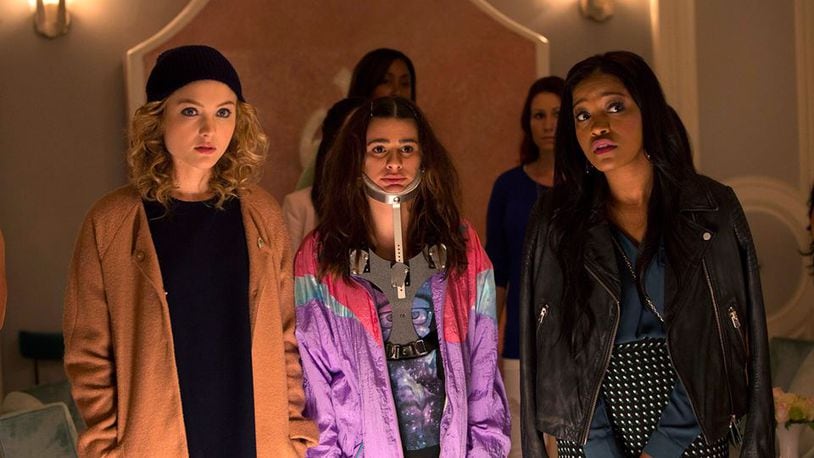 SCREAM QUEENS: Pictured L-R: Skyler Samuels as Grace, Lea Michele as Hester and Keke Palmer as Zayday in "Pilot," the first part of the special, two-hour series premiere of SCREAM QUEENS airing Tuesday, Sept. 22 (8:00-10:00 PM ET/PT) on FOX. ©2015 Fox Broadcasting Co. Cr: Steve Dietl/FOX.