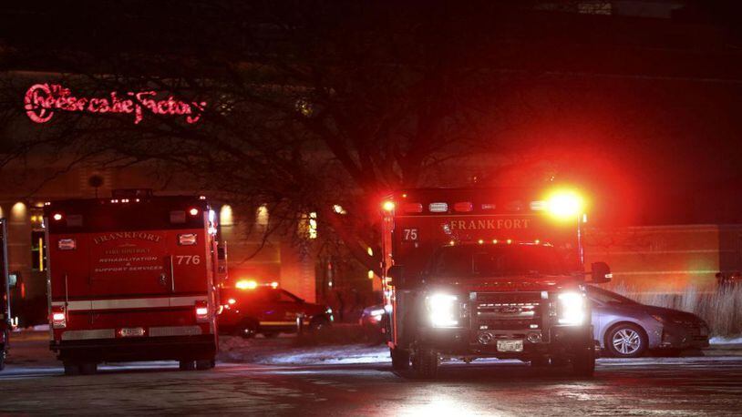 Police and fire departments respond to the scene at Orland Square Mall where a shooting occurred Monday, Jan. 21, 2019, in Orland Park, Ill..