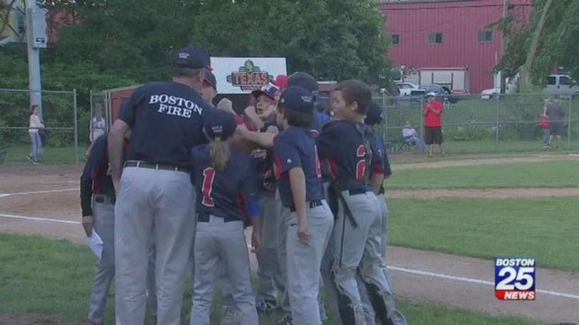 Hundreds of firefighters from all over the area came to watch an 11-year-old boy play baseball - and will keep coming to games until his dad can make it himself. (Photo: Boston25News.com)