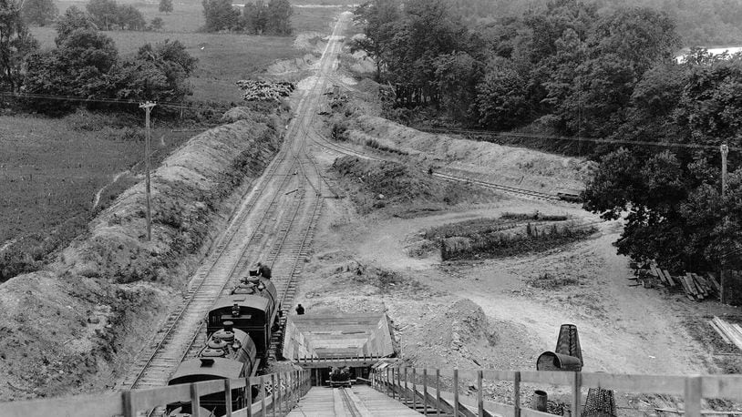 Englewood Dam, June 22, 1918. Looking south from screening plant showing dam site being prepared.