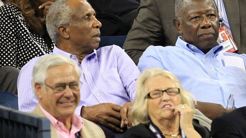 Hall of Famers Frank Robinson and Hank Aaron attend the women's singles match between Samantha Stosur of Australia and Kim Clijsters of Belgium during day nine of the 2010 U.S. Open at the USTA Billie Jean King National Tennis Center in 2010. The former Red (and Oriole) and former Brave (and Brewer) are both in the quiz you're  just aching to take.