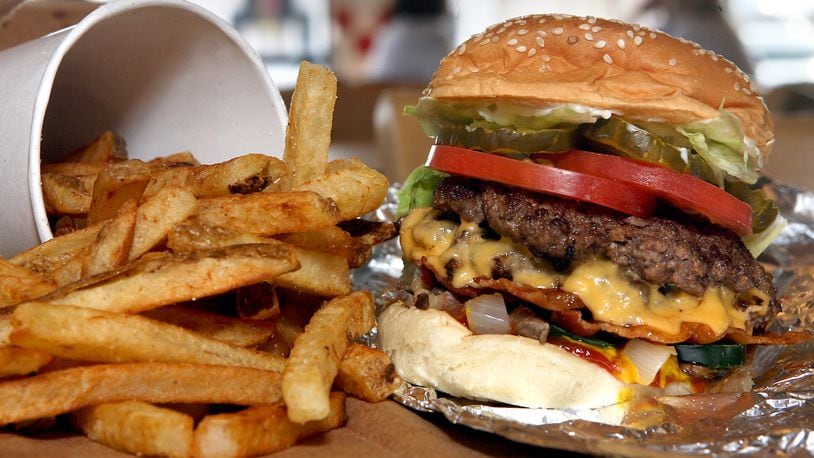The Hamburger and fries at Five Guys. Staff file photo by Greg Lynch