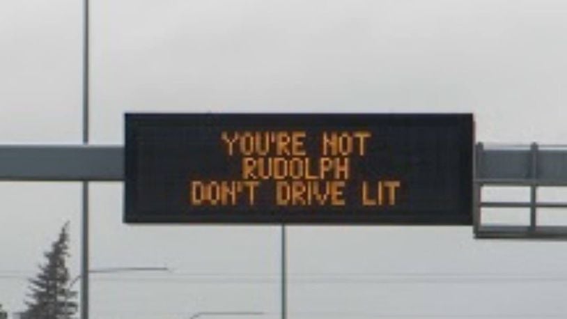 Electronic message boards in Spokane are offering helpful holiday tips for motorists. (Washington State Department of Transportation)