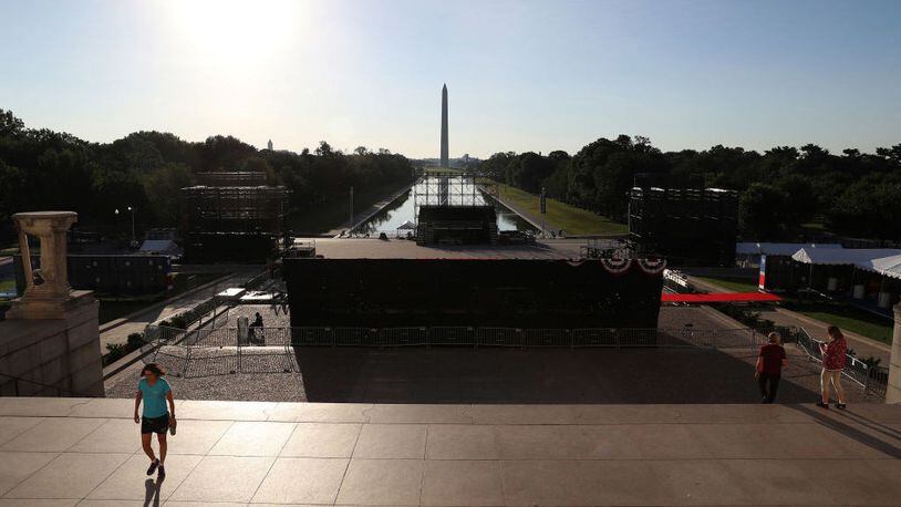 The stage and risers have been set at the Lincoln Memorial ahead of Thursdays July 4th Salute to America celebration, on July 2, 2019 in Washington, DC. President Trump will deliver a speech at the memorial.