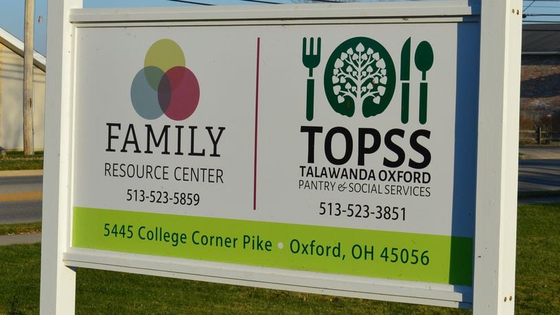 Talawanda Oxford Pantry and Social Services (TOPSS) is at the Family Resource Center at 5445 College Corner Pike. TOPSS provides food to residents in the Talawanda School District experiencing food shortage. CONTRIBUTED/BOB RATTERMAN