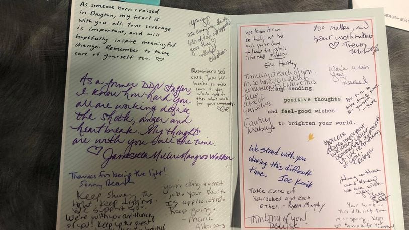 A sympathy card from staffers at The Virginian-Pilot to the staff of the Dayton Daily News.