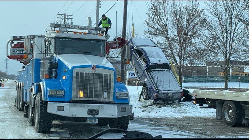 A driver skidded off an icy road in MInnesota and onto some wire.