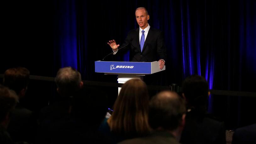 CHICAGO, ILLINOIS - APRIL 29: Boeing's Chairman, President and CEO Dennis Muilenburg speaks during a news conference after Boeing's Annual Meeting of Shareholders at the Field Museum on April 29, 2019 in Chicago, Illinois. Boeing announced earnings fell 21 percent in the first quarter after multiple crashes of the company's bestselling plane the 737 Max.