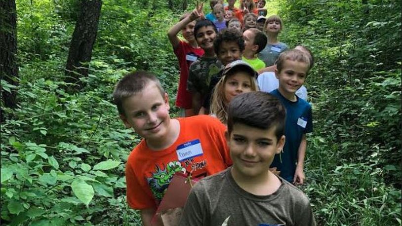 Children hiking as a part of an event hosted by the Miami Valley Recreation Activities Council.