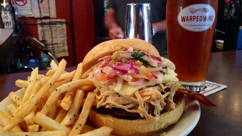 The Hearse Burger at Lucky's taproom in Dayton's Oregon District, which reopens its dining room and resumes dine-in service today, OCt. 14, 2020. (Photo by Amelia Robinson)