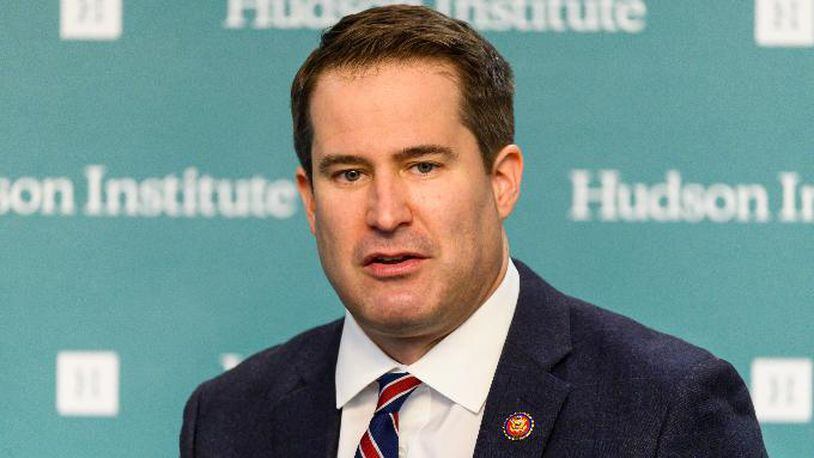 Representative Seth Moulton (D-MA) seen speaking at the Hudson Institute event "Conversations on National Security and U.S. Naval Power" at the Hudson Institute in Washington, DC.