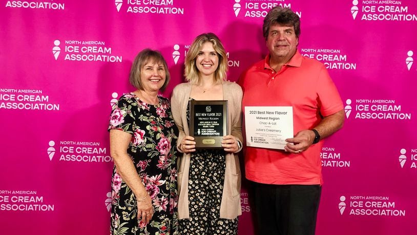 Julie Domicone (middle) with her parents Stacey and Fred Domicone at the annual North American Ice Cream Association conference in Orlando, Florida in Nov. 2021.