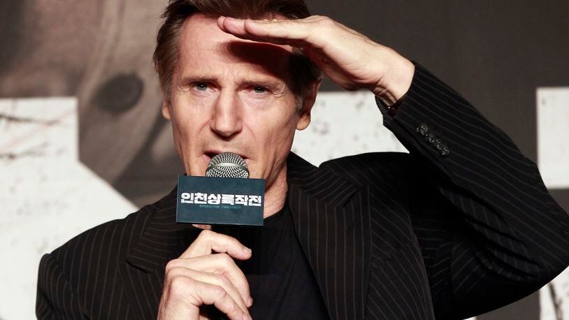 FILE - In this Wednesday, July 13, 2016 file photo, Irish actor Liam Neeson speaks during a press conference to promote his new film "Operation Chromite" in Seoul, South Korea. Actor Liam Neeson says that the Hollywood sexual harassment scandal has sparked "a bit of a witch hunt.”