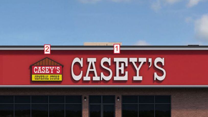 Sketch of a Casey’s General Store planned for Huber Heights. CONTRIBUTED