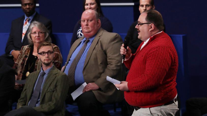 FILE PHOTO Ken Bone asks a question during the town hall debate at Washington University on October 9, 2016 in St Louis, Missouri. This is the second of three presidential debates scheduled prior to the November 8th election.  (Photo by Chip Somodevilla/Getty Images)