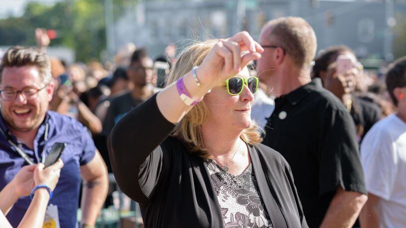 Dayton Mayor Nan Whaley enjoys the Gem City Shine event on Aug. 25, 2019. The event was hosted by Dave Chappelle and featured performances by Stevie Wonder, Chance the Rapper, Thundercat and more. TOM GILLIAM/CONTRIBUTING PHOTOGRAPHER